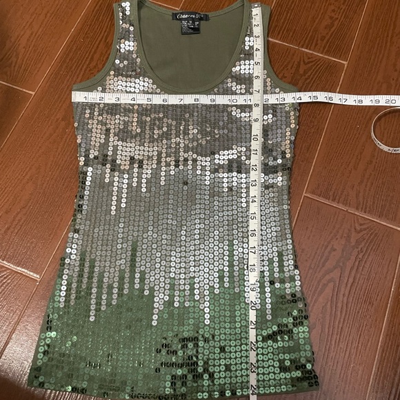 Chances R olive army green tank top silver sequins sleeveless size medium cotton - Picture 4 of 12